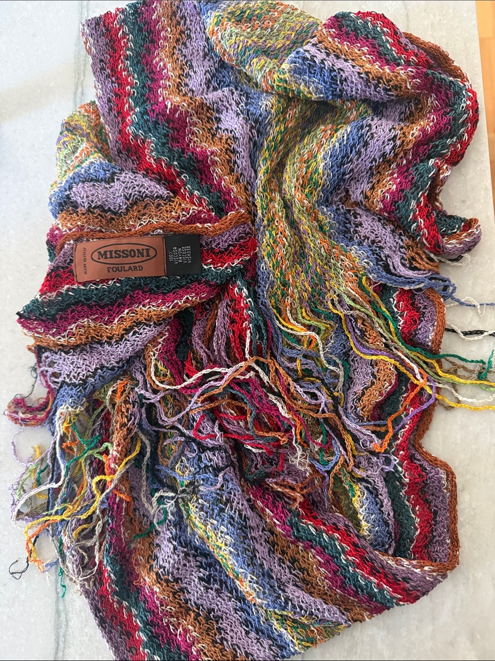 Missoni Multicolor Zigzag Knit Scarf with Fringe